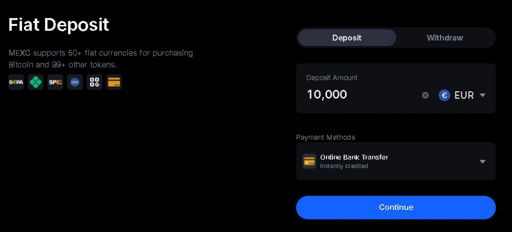 Вывод фиатных средств с биржи Mexc