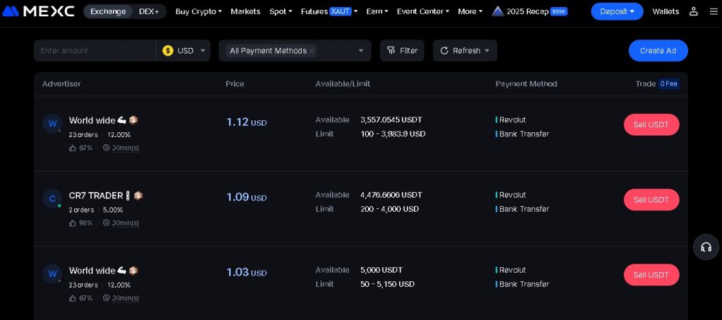 Вывод средств через P2P платформу Mexc