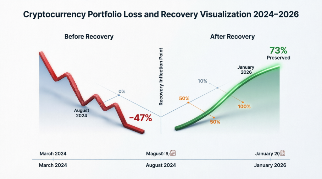 падение портфеля на 47% в августе 2024 года и восстановление до сохранения 73% капитала