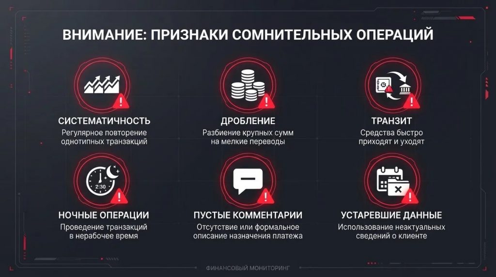 систематичность, дробление, транзит, ночные операции, пустые комментарии, устаревшие данные